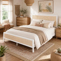 IMMERSTABLE Rattan Full Size Bed Frame with Headboard, Boho Full Metal Platform Bed Frame with Steel Slats, Under Bed Storage, Rounded Corners, No Box Spring Needed, Quiet Design, Easy Assembly, White