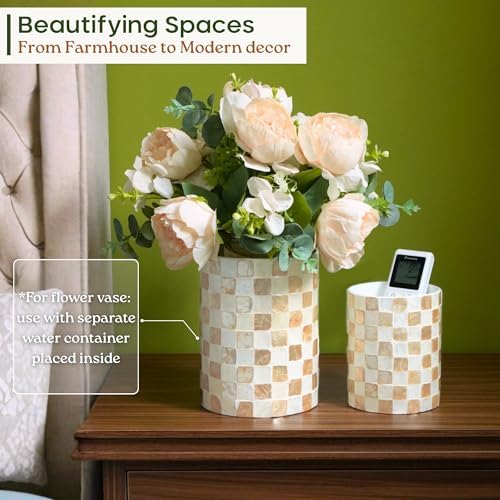 Chi An Home 7.4"+5.8" Capiz Ivory Checkered Cooking Utensil Holder Set 2