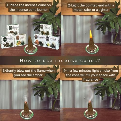 TRUMIRI Gourmet Incense Cones - Variety Pack - Total 60 Cone Incense (6 Scents x 10 Conos) - Vanilla, Cinnamon, Coffee, Chocolate, Clove, Ginger - Cone Incense Scents - Insense Cones - Incent Cone