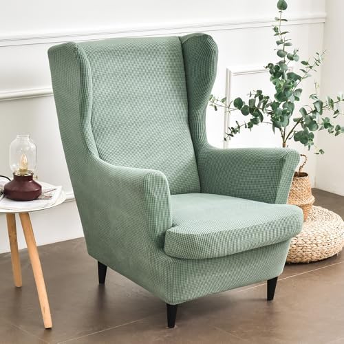 HAOYONG Jacquard Wingback Chair Cover Thickening Wing Armchair Covers Set of 2 Stretch Chair Slipcovers Non-Slip Armchair Protector Cover with Elastic Bottom