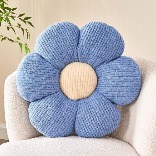 Kcvvcr Flower Throw Pillow, Soft Blue 14.9" Shaped Floor Pillow for Home Decor, Cute Aesthetic Plush Decorative Pillows for Bed, Sofa, Couch