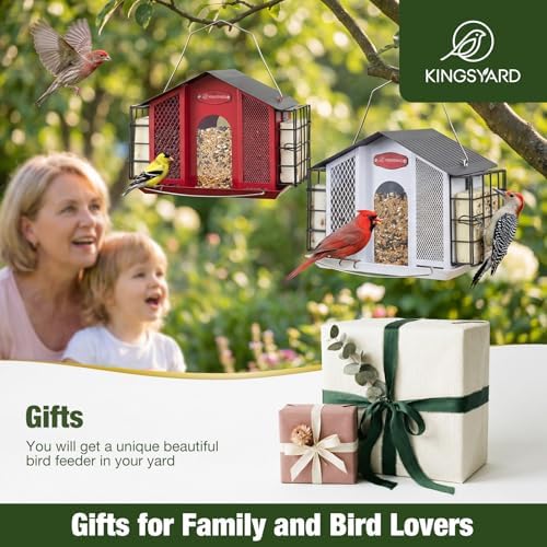 Kingsyard 4-in-1 4 Lbs Large Metal Bird Feeder for Outdoor Hanging