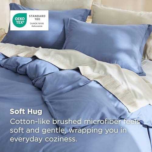 Bedsure Duvet Cover Queen Size, 3Pcs Double Brushed Bedding Set, Slate Blue
