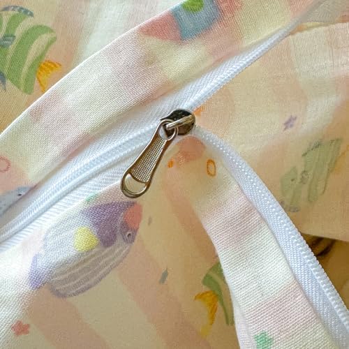 Girls Striped Duvet Cover Set 100% Cotton Queen(90"x90"),Pink Fish