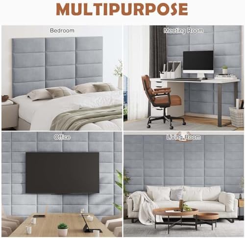 IFNOW Wall Mounted Headboard, Peel and Stick Panels, Light Grey, Queen