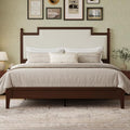 Queen Size Bed Frame with 50.2" Tall Upholstered Headboard, Walnut