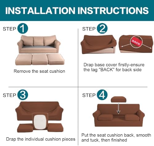 Turquoize 4 Piece Sofa Covers for 3 Cushion Couch Slipcover Soft Cover Dogs-Washable Furniture with Individual Covers,Feature Jacquard Fabric(3 Cushion Sofa, Caramel)
