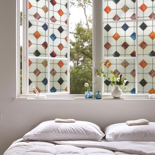 DKTIE Stained Glass Window Film Geometric Patterns 35.4in X 118.1in