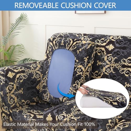 Stretch Printed Sofa Cover Couch Covers, 4-Piece Loveseat Slipcovers with 2 Separate Cushion Cover & 1 Pillow Case, Washable Spandex Furniture Protector for Living Room(Loveseat,Print)