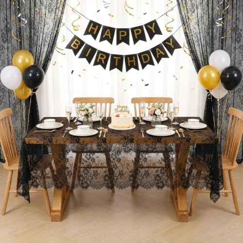 5 Pieces Black Lace Tablecloth 60x120 Inches Rectangle Boho Wedding Decor