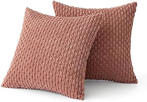 MIULEE Decorative Throw Pillow Covers 18x18 Blush Pink Textured Corduroy