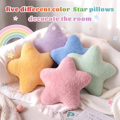 Soaoo 5 Pcs Star Fluffy Pillow Star Shape Pillow, Soft Mix