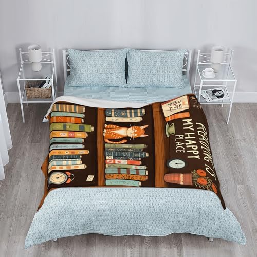 Fall Throw Blanket,Bookshelf Throw Blanket for Couch Home Decor,Cute Cat Soft Plush Travel Blanket Lightweight,Cozy Throws for Couch,Bed,Naps,Reading60 X 80 Inch