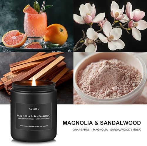 Auelife Magnolia & Sandalwood Scented Candle for Men, Soy Wax 7 oz