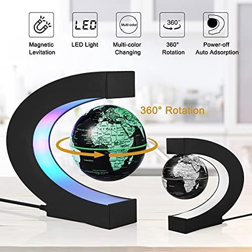 Magnetic Levitation Floating World Map Globe Multi-Color Changing Rotating Levitating Globe with LED Lights Office Home Desk Decoration Gadget for Friend Teacher Business Birthday Gift