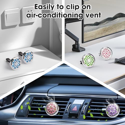 ttstar Car Diffuser Vent Clip - 30mm Aromatherapy Essential Oil, 3 Car Air Fresheners Vent Clips with 36 Refill Pads and 5 Essential Oils Gift for Women