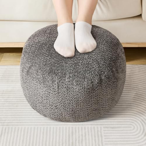 SHOUREN Stuffed Round Ottoman,Pouf Ottoman Foot Rest,18 X 14,Brown