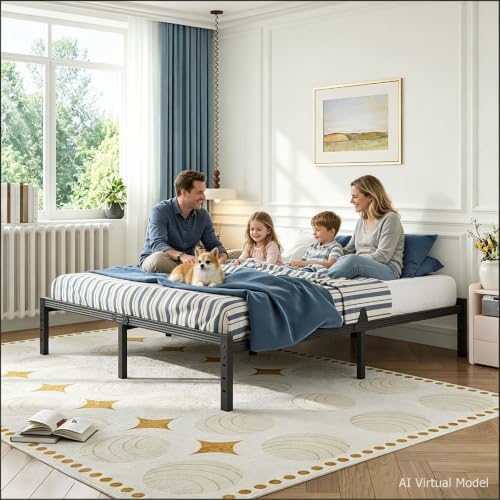 12 Inch King Metal Platform Bed Frame, Mattress Anti-Slip Design