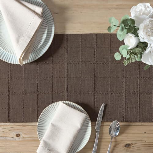 ZeeMart Linen Checked Farmhouse Table Runner, 13x72 Inches Chocolate