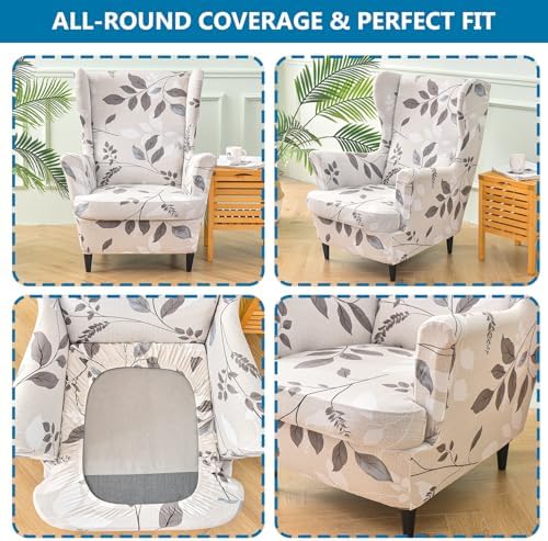 HZDHCLH Wingback Chair Slipcovers 2 Piece,Stretch Spandex Wing Chair Covers for Living Room Armchair,Washalbe Sofa Slipovers