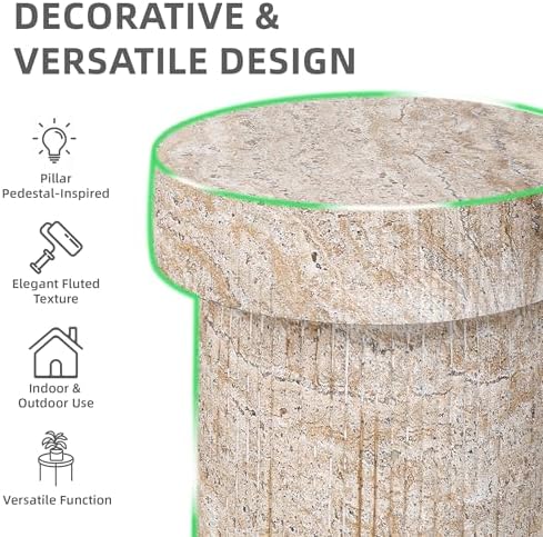 Travertine Side Table, 24 Inch Outdoor End Table, Beige
