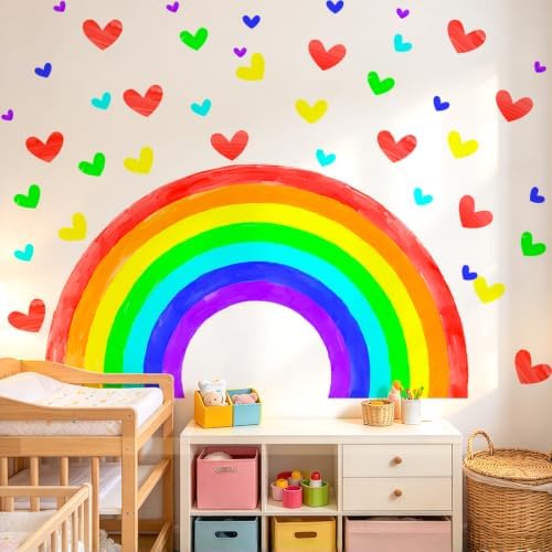 Large Rainbow Wall Decals, Colorful Heart Nursery Kids Wall Stickers Decor