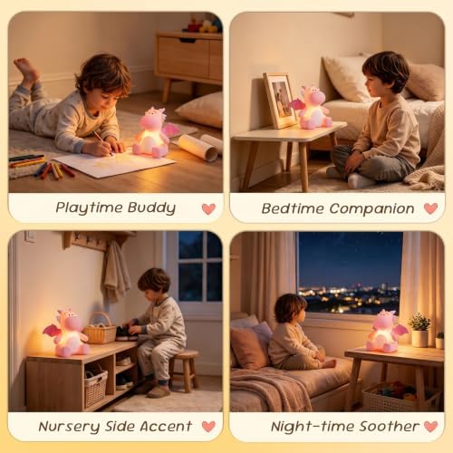 AVEKI Dragon Night Light, Silicone Touch Bedside Lamp (Dragon-Pink)