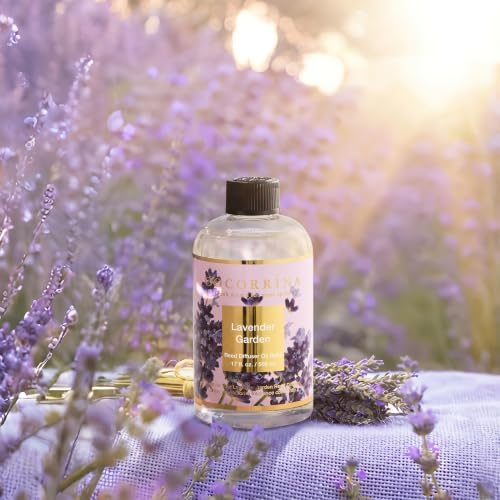 Cocorrína Reed Diffuser Refill Lavender Garden 17oz (500ml) with 8 Rattan Sticks - Premium Long-Lasting Scented Oil, Home Fragrance for Bedroom, Bathroom Home Decor
