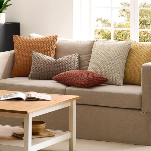 Kevin Textile Soft Corduroy 16x16 Inch Pillow Covers 2 Pack, Light Brown