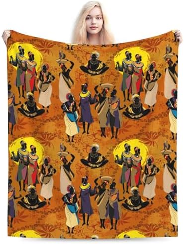 Black Women Fleece Throw Blanket Ultra Soft Cozy Ethnic African American Decorative Flannel Blanket for Home Bed Couch Chair Travel 60x50in