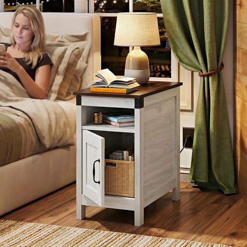 WLIVE End Tables for Living Room & Bedroom w/Charging, Narrow Nightstand