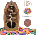 SPACEKEEPER Ceramic Backflow Incense Holder Waterfall Incense Burner,Brown