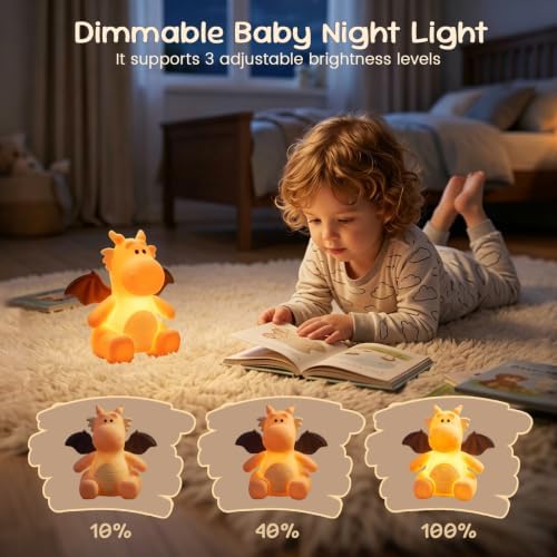 AVEKI Dragon Night Light, Silicone Touch Bedside Lamp (Dragon-Orange)