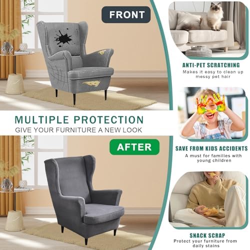 NILUOH Wingback Chair Covers 2-Piece, Armchair Slipcovers for Living Room