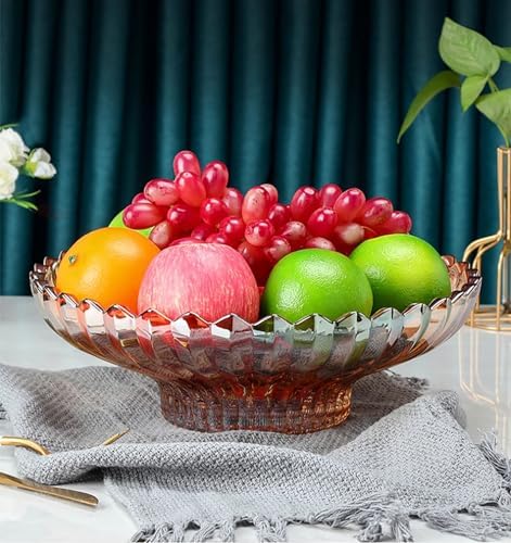 Extra Large Glass Fruit Bowl or Decorative Bowl, Center Bowl，Used for Kitchen Counter or Living Room Central Table Decoration (Amber)
