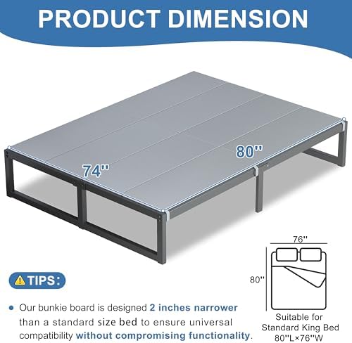 Lutown-Teen Bunkie Board King High-Density Polymer Bed Support, Gray