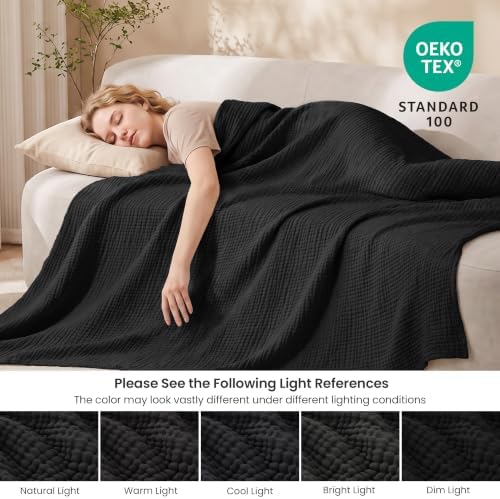 Love's cabin 100% Cotton Muslin Blanket Twin XL Size for Bed, Black