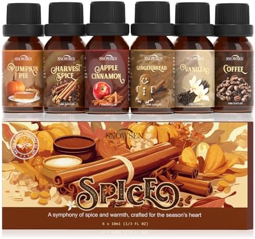 Spice Essential Oils for Diffuser for Home, Fall Scents Oil Set - Apple Cinnamon, Pumpkin Pie, Gingerbread, Coffee, Vanilla, Harvest Spice, Autumn Fragrance Oils for Candle & Soap