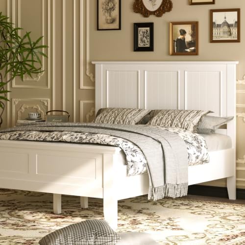 Wood Queen Size Headboard Only with Farmhouse Style, Wall-Mounted , White