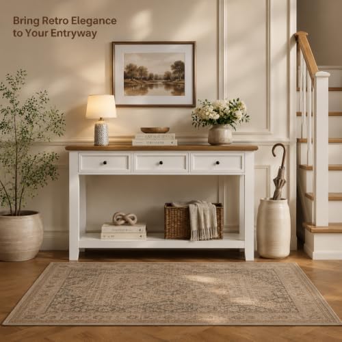 46.5" W Narrow Console Table with 3 Drawers, White