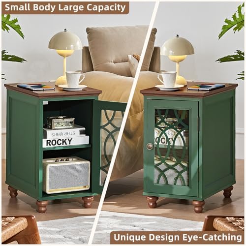 Joaxswe Narrow Side Table with Glass Door Storage