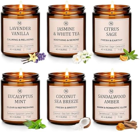 Scented Candles for Home, 6-Pack Soy Candle Gift Set, Up to 300 Hours