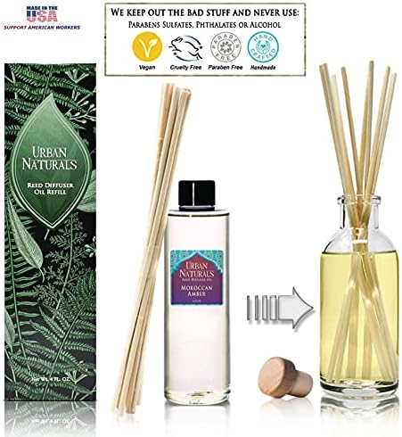 Urban Naturals Moroccan Amber Reed Diffuser Refill Set | Includes a Free Set of Reed Sticks! 4 oz. | Great Gift Idea Home Fragrance Lovers!