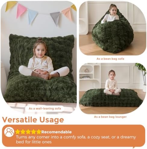 MAXYOYO 3 in 1 Kids Bean Bag Chair, Comfy Floor Sofa with Removed Cover