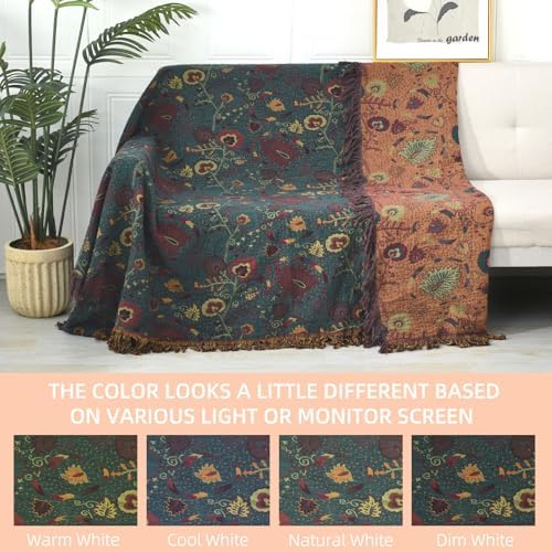 Boho Throw Blanket for Couch Bed, 100% Cotton Soft Rustic Quilt