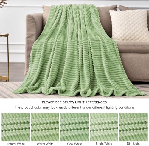 BEDELITE 3D Ribbed Apple Green Fleece Twin Blanket for Couch, 60x80 Inch