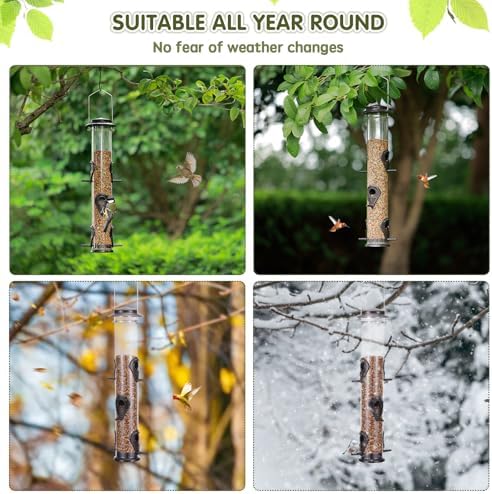 Metal Bird Feeder Tube Hanging Wild Bird Seed Feeder Aluminum Six Port Bird Feeders,1.4 mm Extra Thick Solid Tube Transparent with Steel Hanger Great for Attracting Birds (Coffee 2PK)