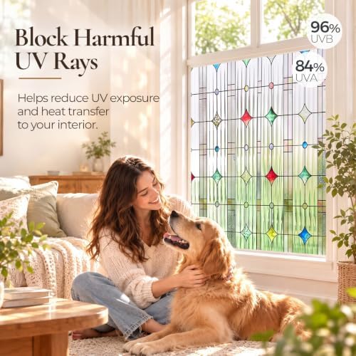 Stained Glass Window Film, Reeded Glass Film Static Cling, 11.8" x 78.7"
