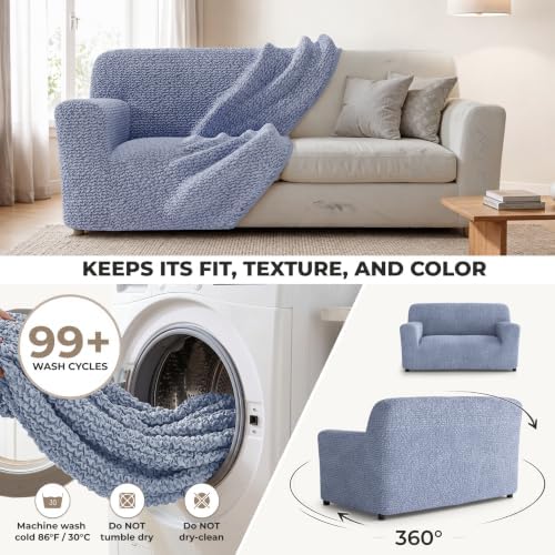 PAULATO Premium Stretch Couch Covers for Sofa - Sofa Chair Cover Washable, Dogs & Pets Friendly - Elastic Polyester Loveseat Slipcovers - Non-Slip Love Seat Couch Covers - Blue (40"-63" Wide)