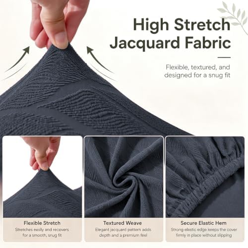 MIFXIN Wingback Side Chair Covers Dining Chair Slipcover Jacquard Stretch Sloping Armchair Protector Arm Chair Seat Cover for Dining Room Living Room Banquet Home Decor (Dark Grey, 2 Pcs)